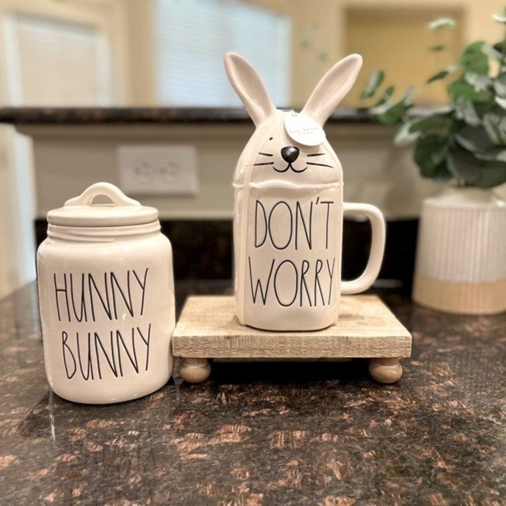 Rae Dunn‎ "Don't Worry Be Hoppy" Mug & "Hunny Bunny" Canister Set